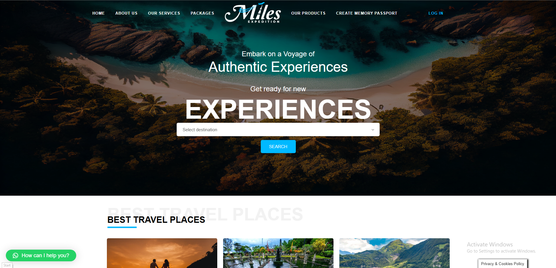 Miles Expedition website preview